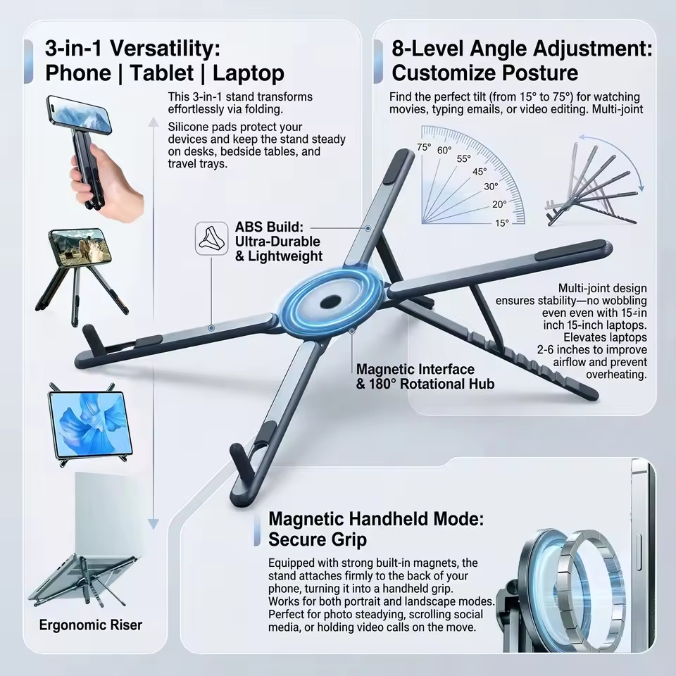 Laptop Stand - Portable Magnetic Phone Holder & Selfie