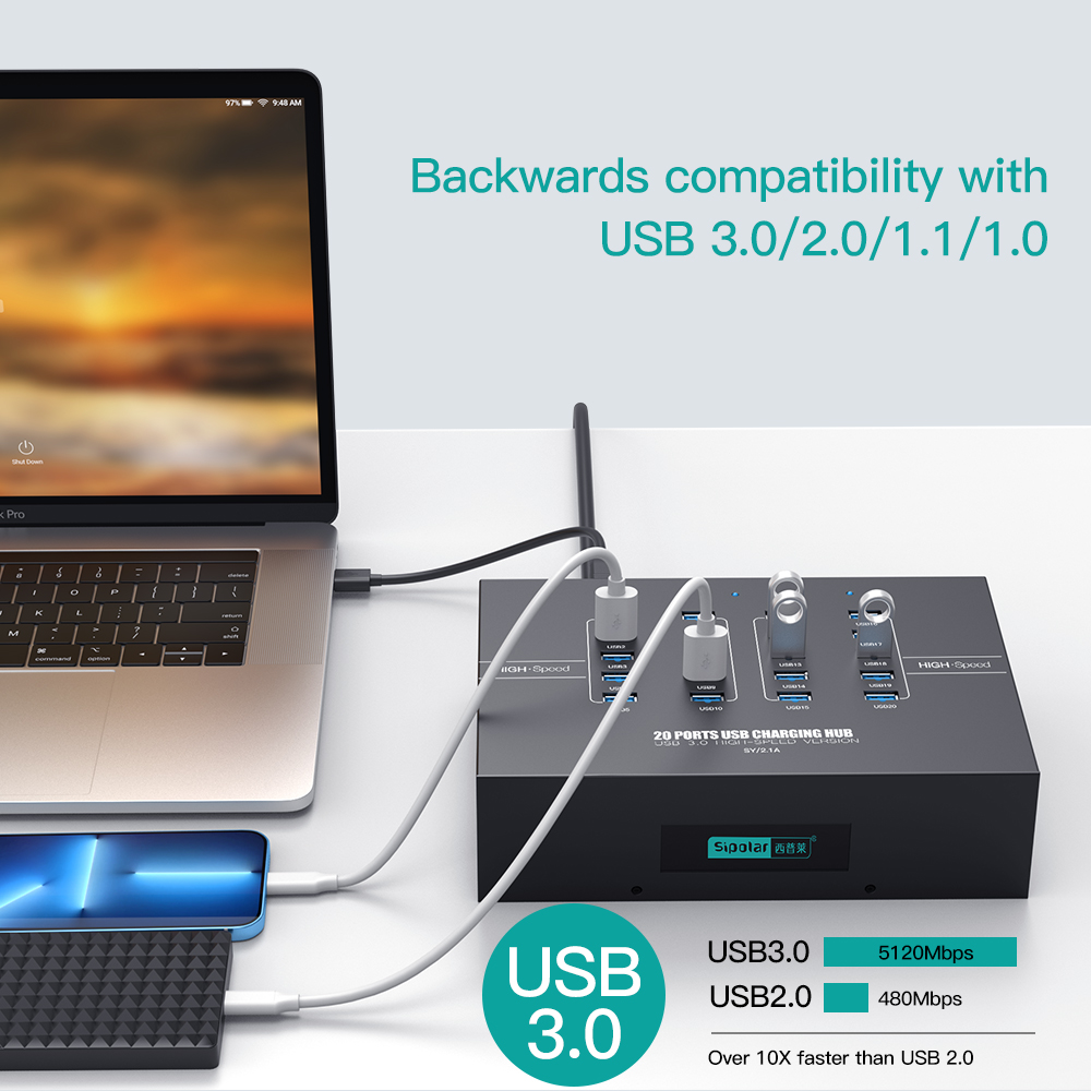 20-Port USB 3.0 Charging Hub w - đánh giá và giá Usb Hub
